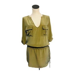 Rory Beca Military Green Silk Flowy Shorts Romper Drawstring Waist Designer XS